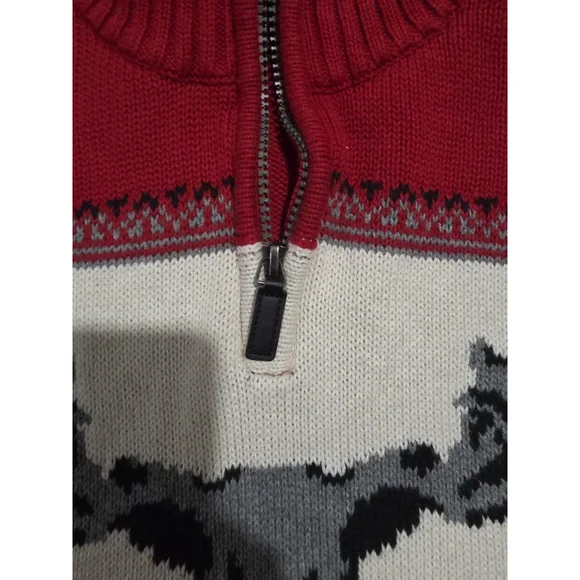 Chaps VTG Mens 2XL Sweater 1/4 Zip Red Moose Print Pullover Outdoors Cabin - Picture 4 of 10